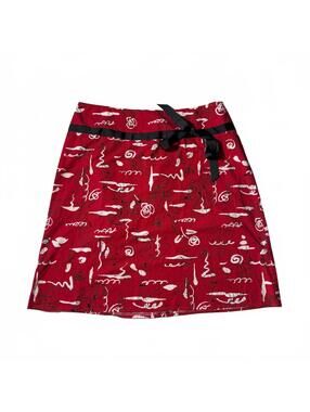 NYCC New York Clothing Co Red Doodle Print A-Line Mini Skirt Bow 34in Waist